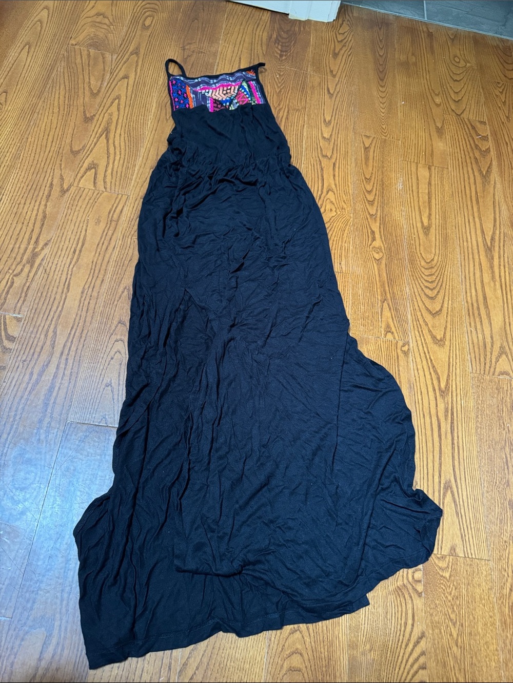 Billabong Black Dress, high slit on both sides with Colorful Embroidered Top